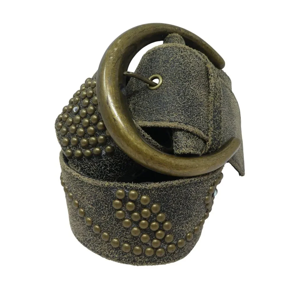Raina Design Brown Leather Brass Studded Boho Festival Belt
